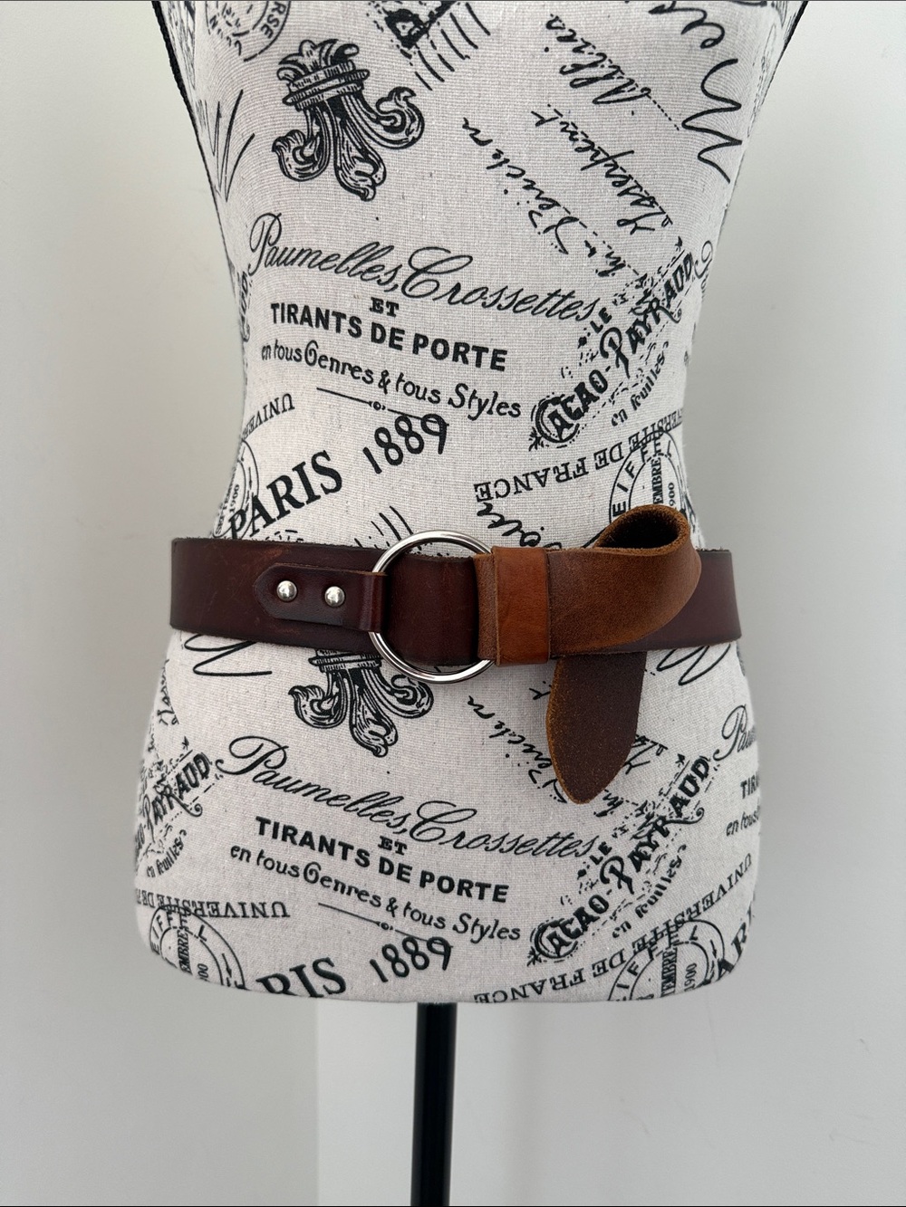 Denver Hayes Brown Leather O-Ring Tie Belt - Size M